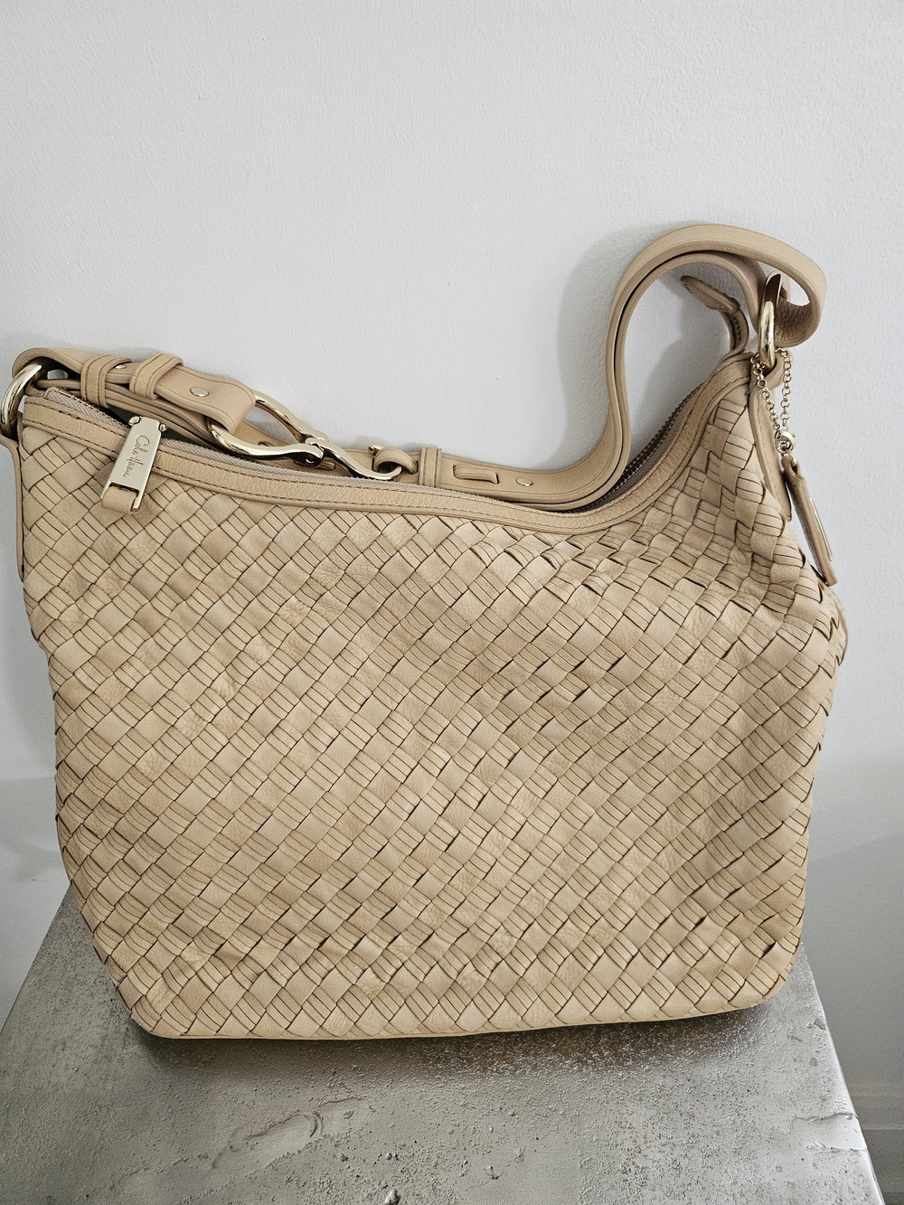 Cole Haan Leather Woven Shoulder Bag in Beige - Classic Women's Tote